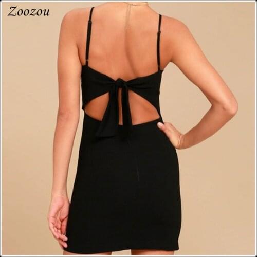 Sexy Black Backless Sleeveless Women Dress Fashion Spaghetti Strap Back Bow Dress Elegant Strapless Slim Short Mini Party Dress