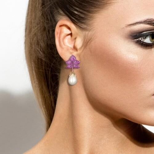 Zlxgirl jewelry full mirco paved zircon leaf shape wedding earrings jewelry high imitation pearl stud earrings couple ear gifts