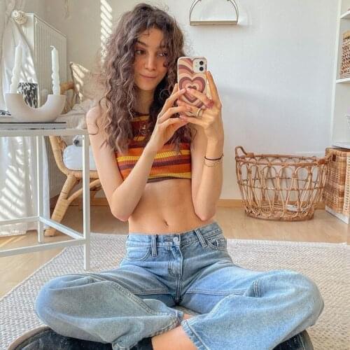 Rainbow Striped Print Tank Tops 2021 Y2K Sleeveless Ribbed Sexy Crop Top Women Summer O Neck Casual Aesthetic Basic Vest Tops
