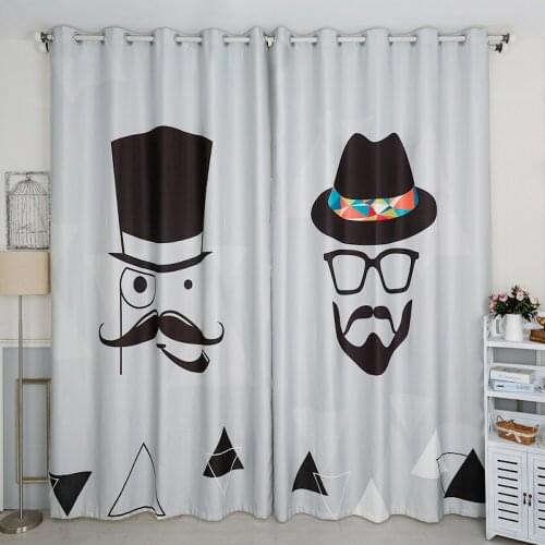 Custom Made 2x Window Drapery Curtain Nursery Kids Children Room Window Dressing Tulle 200x260cm Moustache Face Hat Gray