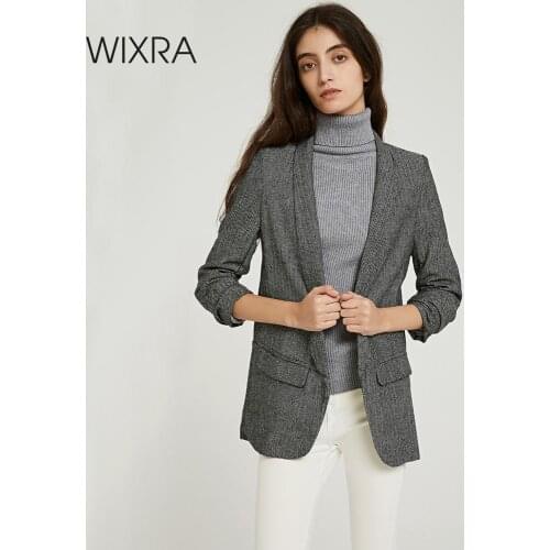 Wixra Women Casual Blazer 2019 Autumn Spring Notched Pleated Sleeve Suit Coat Slim Tops Outerwear Womens Blazers For Ladies