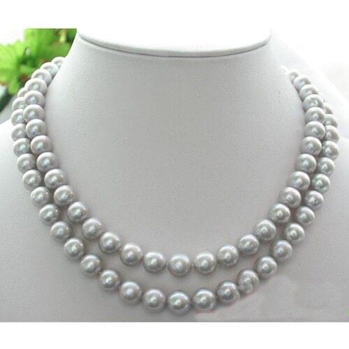 Unique Round Pearl Necklace AA++ 2Row 10mm Gray Color Freshwater Cultured Pearl Choker Necklace Fine Jewelry Perfect Women Gift
