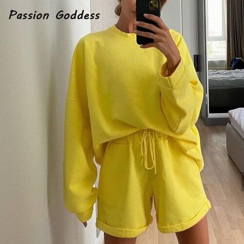 Casual Women 2 Piece Sweatsuits Set Women Loose Batwing Sleeve Sweatshirts Drawstring Shorts Plus Size Suits Two Piece Outfits
