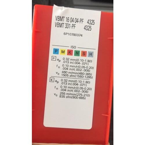 10PCS CARBIDE INSERT VBMT 16 04 04-PF 4325
