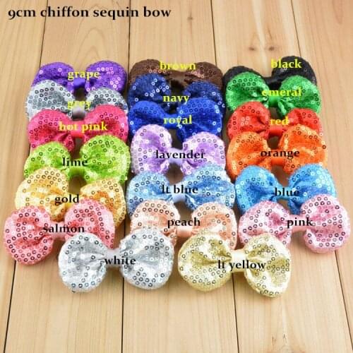 150 pcs 9 cm " sequin bow hair sequin bow (20 colors for selection)