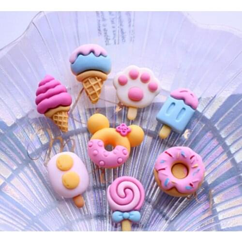 20pcs/lot Doughnut Resin Flatback Flat Back Cabochon Kawaii Decoration Miniature Resin Ice cream Food For DIY