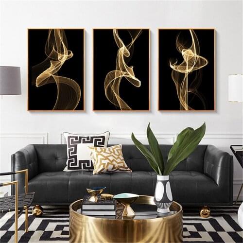 Minimalist Style Abstract Gold Line Canvas Paintings Black and Gold Posters Prints Wall Art Picture Living Room Hotel Home Decor