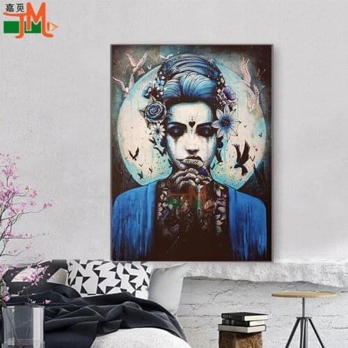 Diamond Painting Hot Selling Horror Vintage Black And White Tattoo Japanese Woman Cross Stitch Diamond Embroidery Mosaic Decor