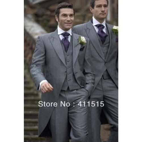 Free ShiPPING/CUstom man dress/New Design Morning Style Grey Groom wear Tuxedo Groomsmen Men Wedding Suit/custom groom suit vest
