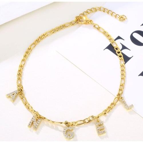Fashion Stainless Steel Zircon Letter Anklets for Women Gold Cuban Chain Beach Leg Foot Chain Boho Anklet Jewelry Birthday Gifts