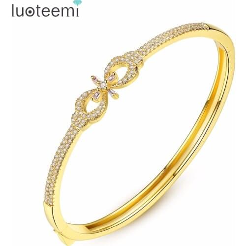 LUOTEEMI Bangles Copper Cubic Zirconia Bow Shape White Gold Color 2018 New Arrival Fashion Accessories Jewelry Lovers' Gift