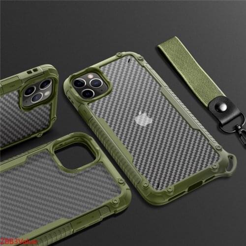 Armor Matte Shockproof Bumper Lanyard Phone Case For iPhone 12 11Pro Max XR XS Max X 7 8 Plus 12Pro Transparent Anti-Shock Cover