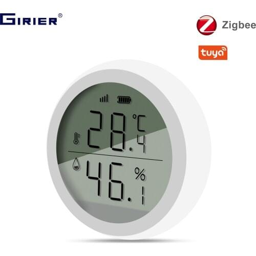 GIRIER Tuya ZigBee Smart Temperature and Humidity Sensor with LCD Digital Display, Works with Smart Life App, Hub Reuqired
