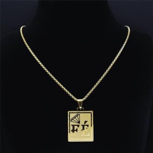FE Geometric Diamond Stainless Steel Long Necklaces Gold Color Punk Necklace Pendant Jewelry collar acero inoxidable NXH84S01