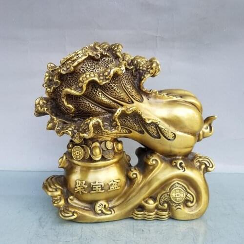 Home Decor 10" Chinese Seikos Bronze Cabbage Cornucopia Ingots coin statue Implication Cornucopia of Hundreds Lucky fortune