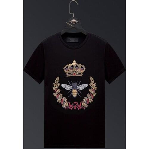 Bee 2021 Crown Rhinestones T Shirts Men Summer Fashion Streetwear Mercerized Cotton O Neck Short Sleeve Tshirts Plus Size 6XL