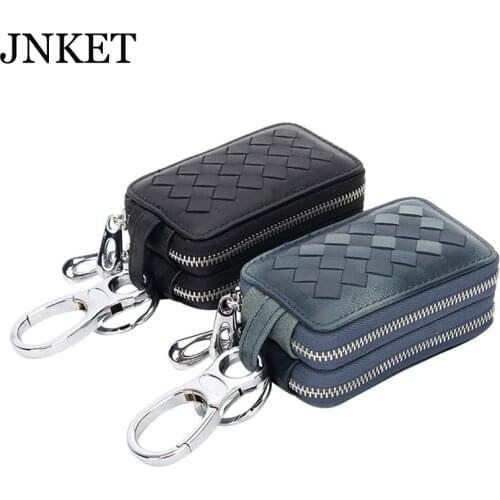 JNKET New Sheepskin Keychain Bag Key Case Double Zipper Key Bag Hanging Key Holder