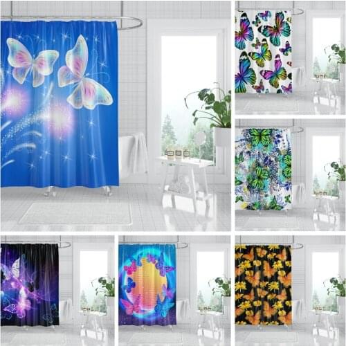 Colorful Butterfly Shower Curtains Abstrict Polyester Bathroom Galaxy Curtain With Anti-Rust Hook Hole