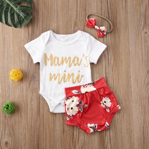 0-18M Summer Baby Girls Clothes Romper+Floral Shorts+Headband 3PCS Cute Kids Girls Shorts Sleeve Clothing Outfits