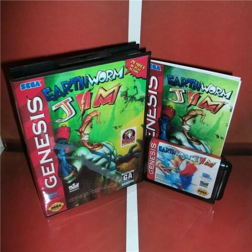 MD games card - Earthworm Jim US Cover with Box and Manual For Sega Megadrive Genesis Video Game Console 16 bit MD card