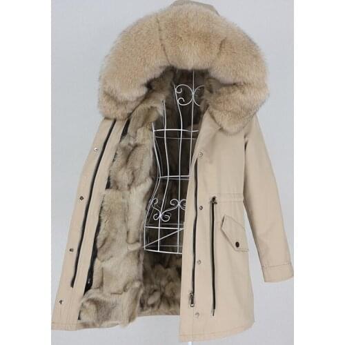 MENINA BONITA Long Waterproof Parka Real Fox Fur Liner Coat Winter Jacket Women Natural Raccoon Fox Fur Collar Hood Detachable
