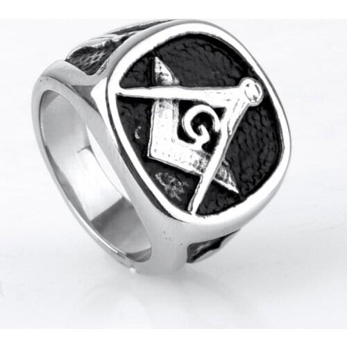 Mens Silver color Black color Free Mason Freemasonry Masonic Ring 316L Stainless Steel Band Ring Mens Jewelry