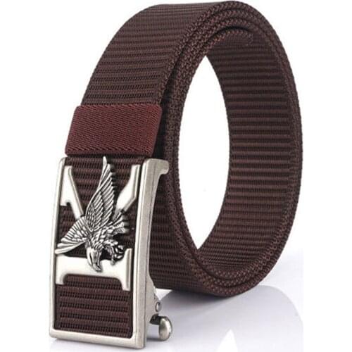 CUKUP Unique Design Eagle K Pattern Buckles Metal Mens High Quality Nylon Belts for Men Jeans Accessories 3.5cm Width CBCK234