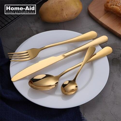 Tableware Set 304 Steel Stainless Plating Gold Knife Fork Dinner Set Chic Elegant Western Food Cutleries 4pcs Cutlery