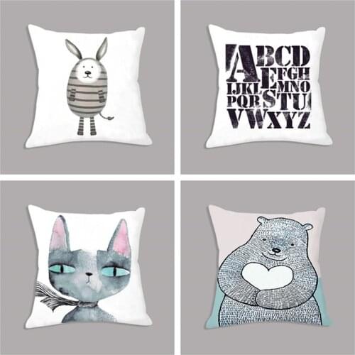 Nordic Seat Cushion Rabbit Bear Cat Minimalist Modern Throw Pillow Cartoon Decorative Cushion for Sofa Kids Gift Party Decor