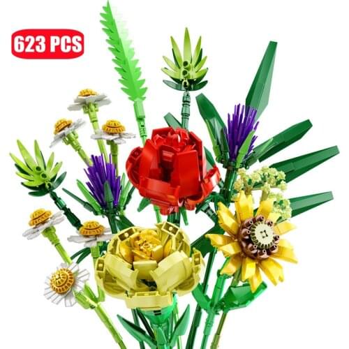 NEW Flowers Bouquet Rose Carnation Building Blocks Kits City Romantic Home Decoration Flower Friends Bricks Toys For Girl Friend