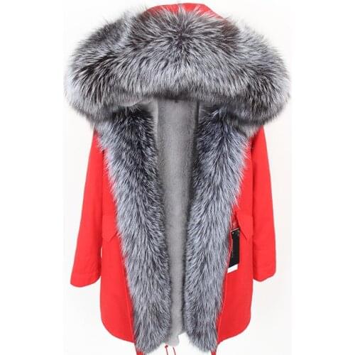 Maomaokong2020 newOversized Fox Fur Collar Removable liningParkerMid-Length Coat Womens Clothing Slim Fur