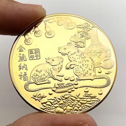 2020 Year of the Rat Commemorative Coin Chinese Zodiac Souvenir Challenge Collectible Lunar Calendar Collection Art Craft Gift