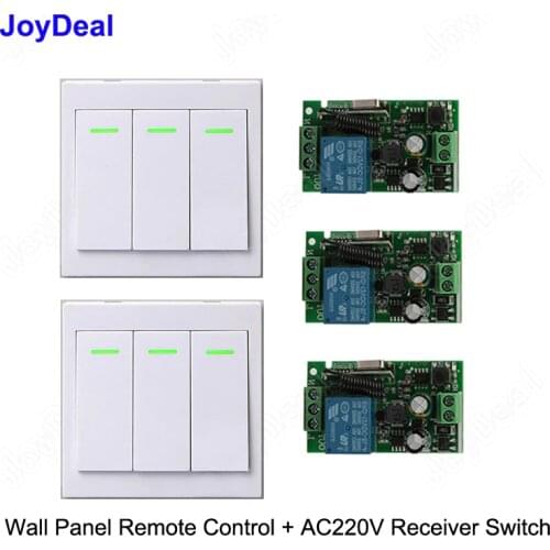 433 MHz AC 220V 3 Way Channel Remote Control Switch + Wall Panel Transmitter Remote Home Room Stairway LED Light Lamp Bulb RX TX