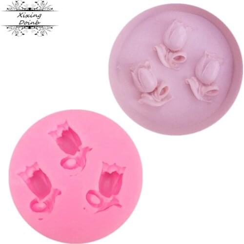 DIY 3-hole floral silicone cake decorative mold fudge mold chocolate Mini Candy Mold kitchen