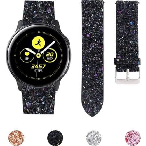 22mm 20mm Glitter Bling Leather Strap for Samsung Galaxy Watch 3 Band 41mm 45mm 42mm 46mm Active 2 1 Bracelet Sequins Clock Belt