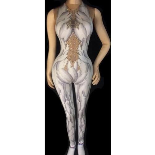 Sexy Female Feather Pattern Acrobatics Performance Stage Costumes Women Nightclub DS Dance Bodycon Leotard Womens Dancer Wear
