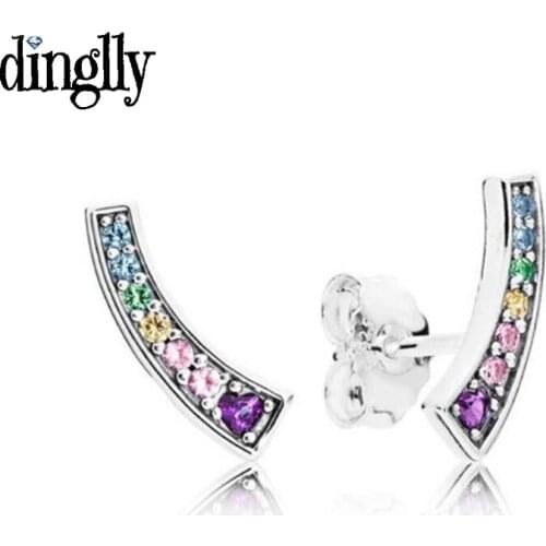 DINGLLY Europe Simple Color Rainbow Rhinestone Stud Earring Shining Charm Brands Earrings For Women Lover Gifts