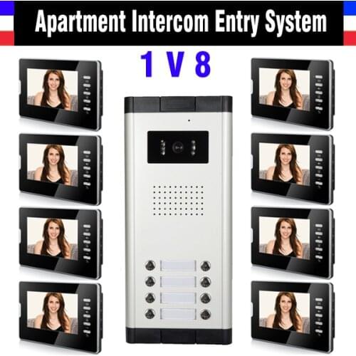 Apartment Intercom System 8 Units 7 Inch Monitor Video Intercom Doorbell Door Phone Systen Night Version Camera for 8 unit house