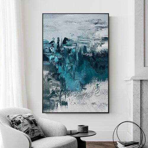 Modern abstract white blue black hand painted oil painting on Canvas home decoration wall art Picture For Living Room wall paper