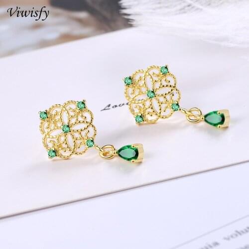 Viwisfy Vintage 18K Gold Flower Stud Earrings Women Solid 925 Sterling Silver Earring For Girl VW21043