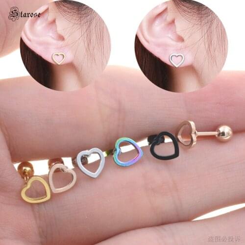 Starose Birthday Gift Mixed 2pcs Gold Color Heart Earring for Women Girl Wedding Stud Earrings Helix Piercing Ear Jewelry