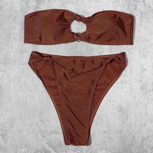 ZTVitality Brown Tie Sexy Bikinis Bikini 2021 Hot Sale Strapless Padded Bra Hollow Out High Waist Swimsuit Female Swimwear Women