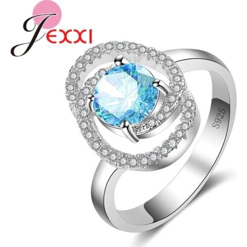 4 Prong Setting Fashion Geometric 925 Sterling Silver Rings For Women Girls Wedding Engagement Bands Finger Ring Jewelry