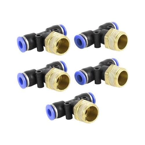 5PCS 3/8PT Male Thread to 6mm Pipe T Shape Air Pneumatic Quick Fitting Adapter