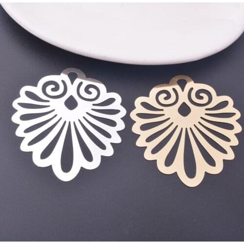 6pcs 45mm Light gold Color Laser Cut Hollowed out Fan-shape Charms Silver Color Brass Jewelry Accessories
