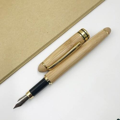 1-Piece Bamboo Fountain Pen Gold Clip Fine Nib 0.5mm Iridium Point Ink Pens for Writing School Office Supplies Business Gift