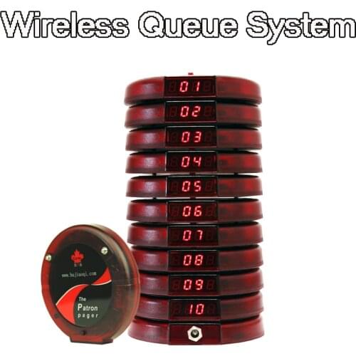 Wireless Queue System 10 Coasters Pagers + 1 Base Charger For Fast Food Restaurant Clinic Coffee Shop