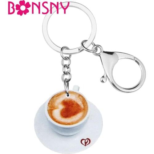 Bonsny Acrylic Ground Coffee Cup Keychains Key Ring Big Key Chain Jewelry For Women Men Friends Fashion Gift Purse Accessories