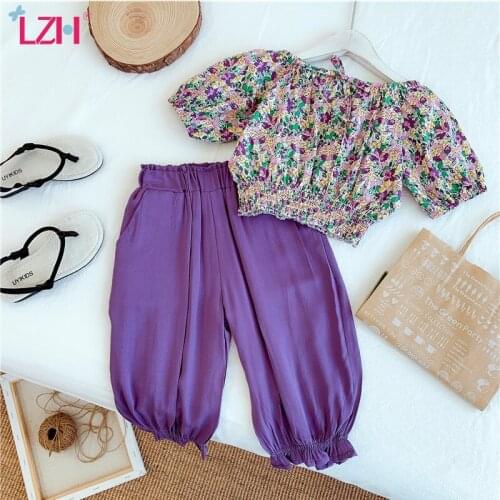 LZH Kids Clothes 2021 New Summer Toddler Baby Girls Clothes Floral T-shirt+Trousers 2Pcs Outfits Suit Childrens Clothing Sets