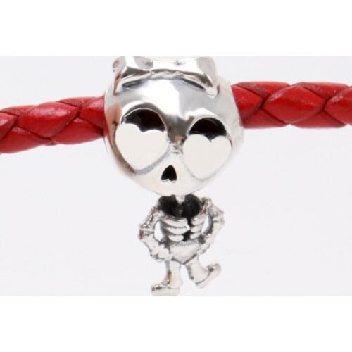DoDoFly Genuine 925 Sterling Silver Hollow Skull Girl Charm fit Original bead Bracelet Jewelry Making DIY Gift